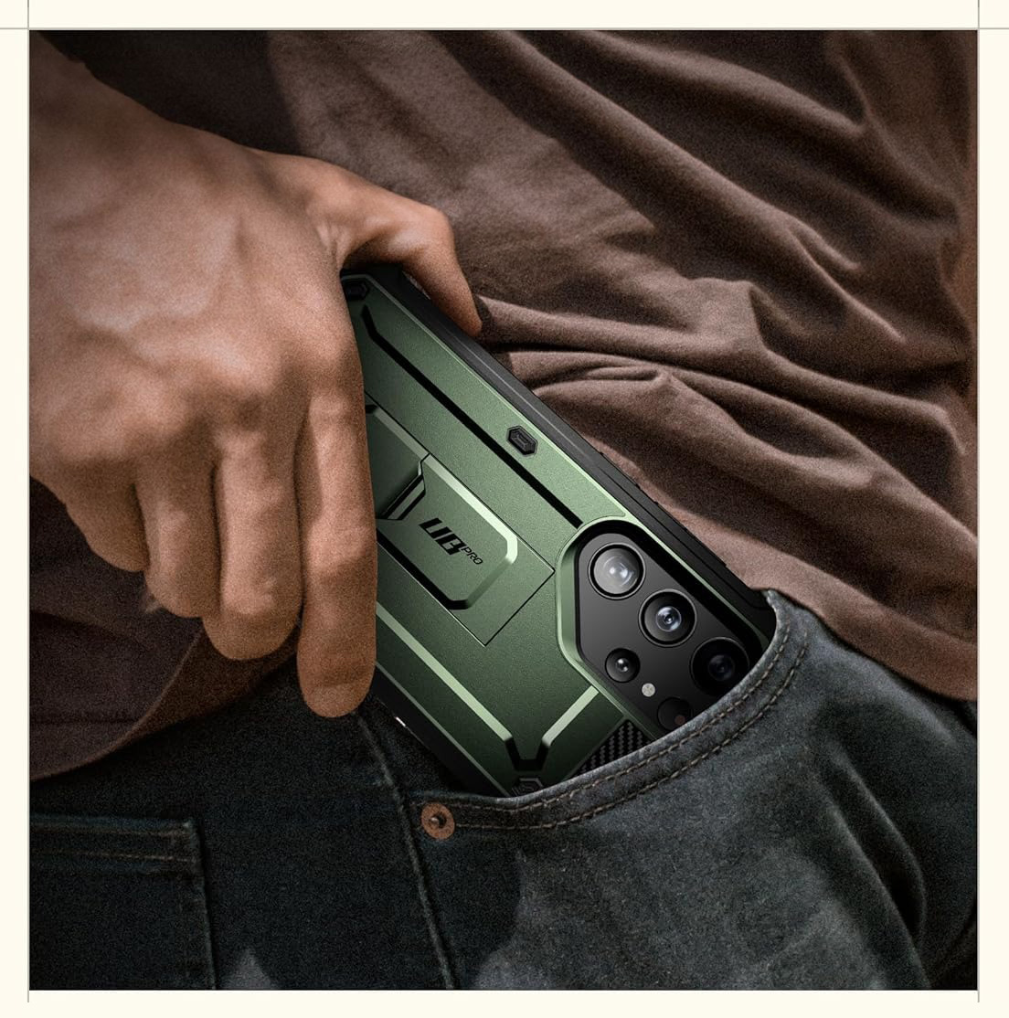 Etui pancerne z osłoną na ekran, z wbudowaną podstawką i kaburą z klipsem obrotowym Supcase Unicorn Beetle Pro do Galaxy S24 Ultra, zielone